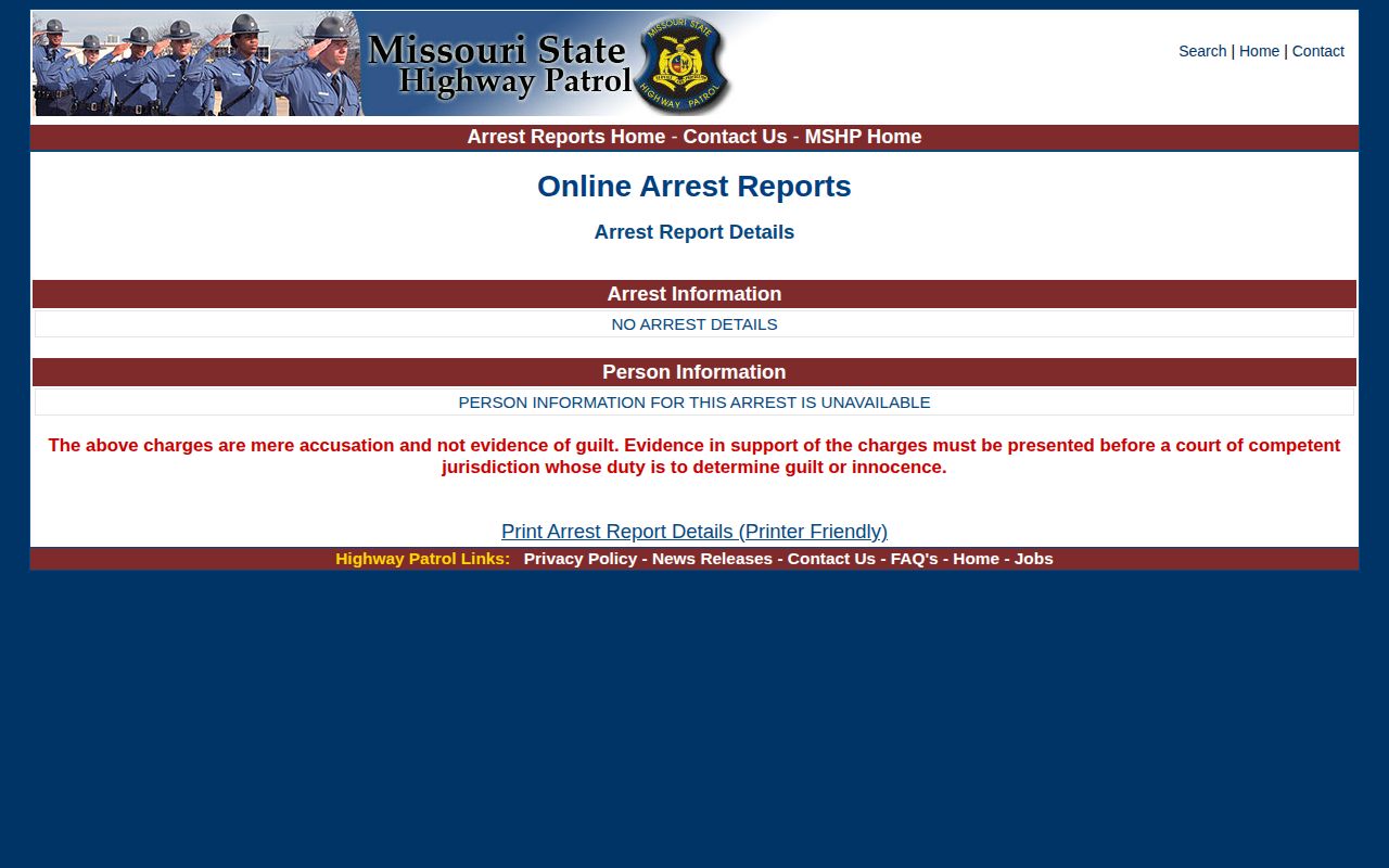 Missouri State Highway Patrol Morgan County arrest report interface