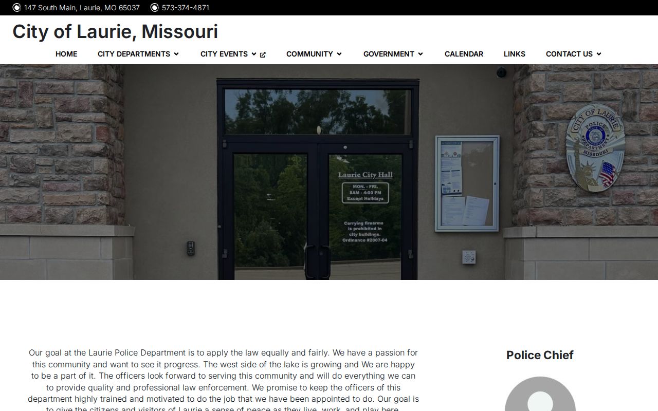 Official Laurie Police Department webpage showing agency information